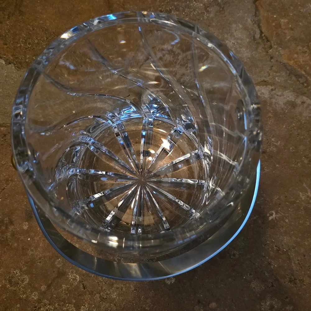 Mikasa English Crystal Ice Bucket Swirl Cut Heavy Glass Silver Handle Barware